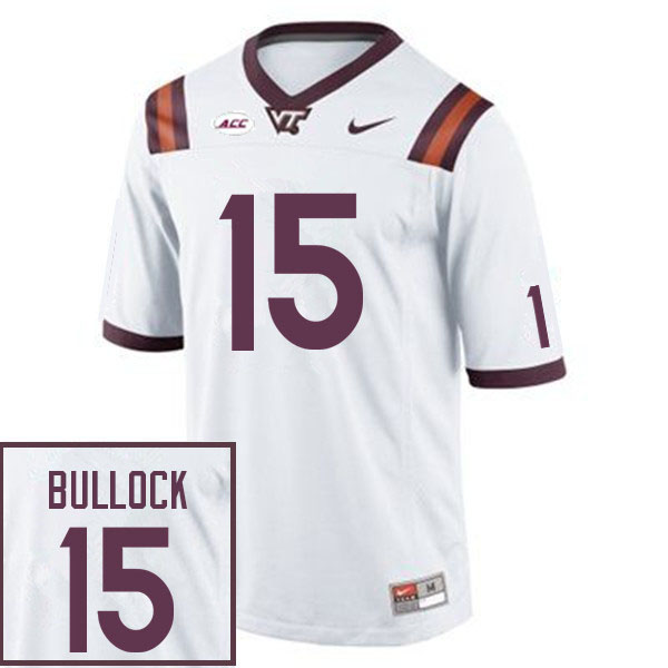Men #15 Tahj Bullock Virginia Tech Hokies College Football Jerseys Sale-White - Click Image to Close